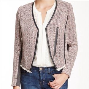 REBECCA TAYLOR Tweed Moto Blazer Cutaway Raw Hem 0
